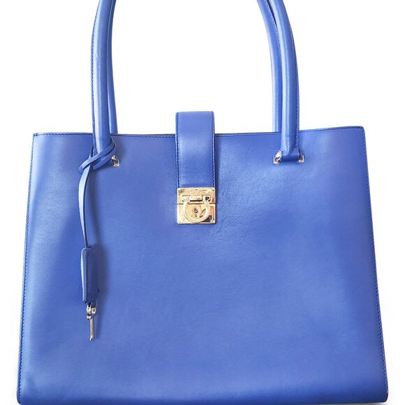 Salvatore Ferragamo Blue Leather Marlene Tote - Picture 1 of 8